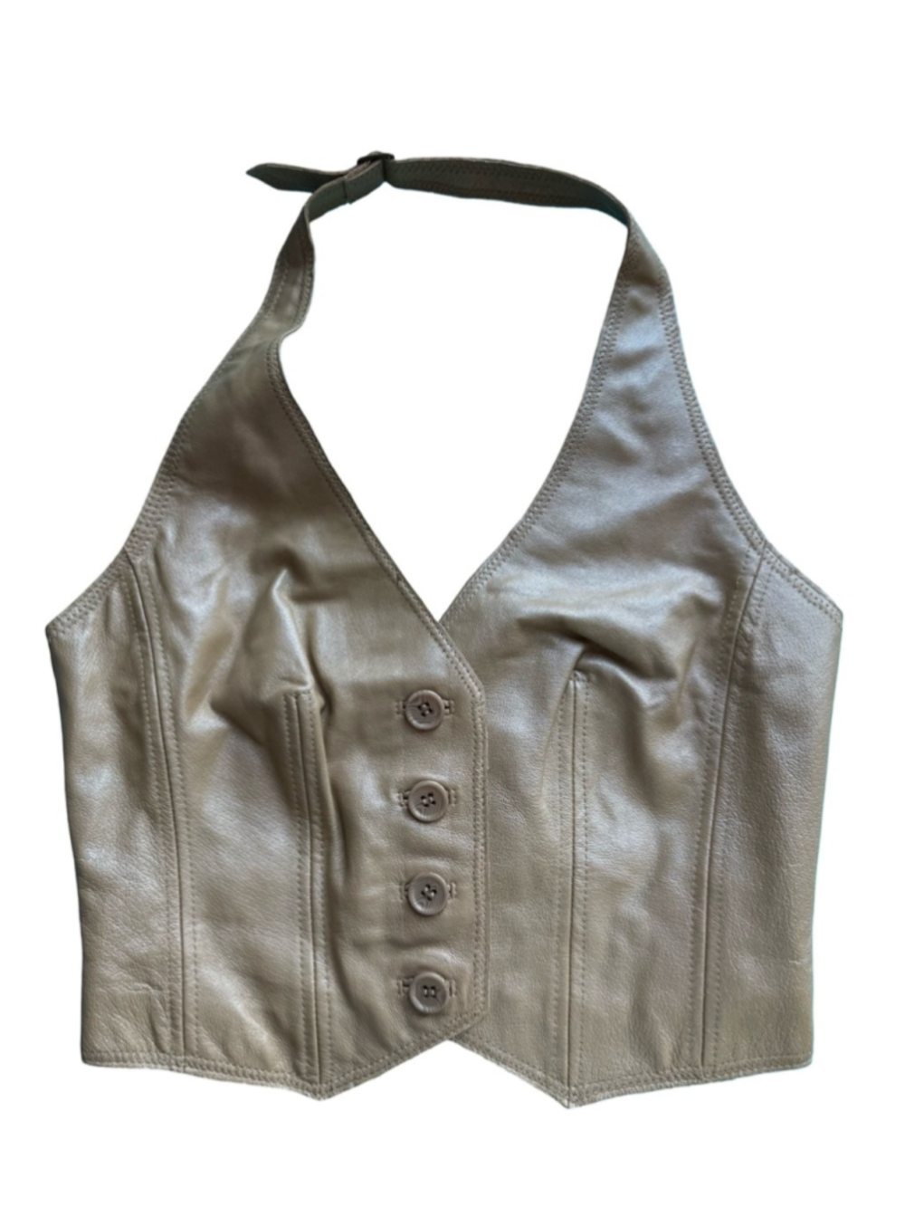 Forever 21 Taupe Halter Leather Button-Front Crop Top Vest Size S Y2K Boho - Picture 2 of 14